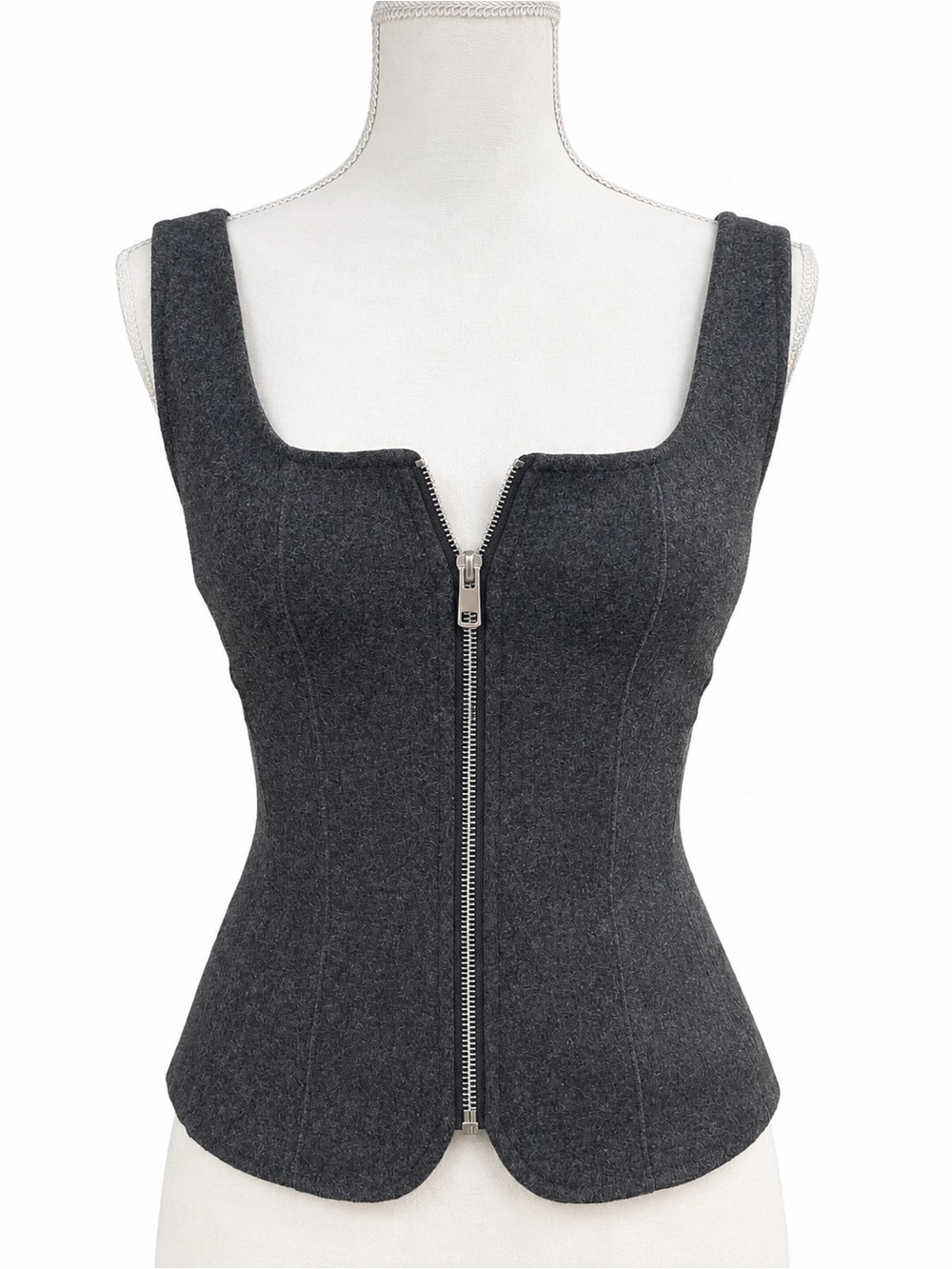 ZARA Gray Fitted Zip Front Corset Inspired Top Square Neck Sleeveless NWT Small